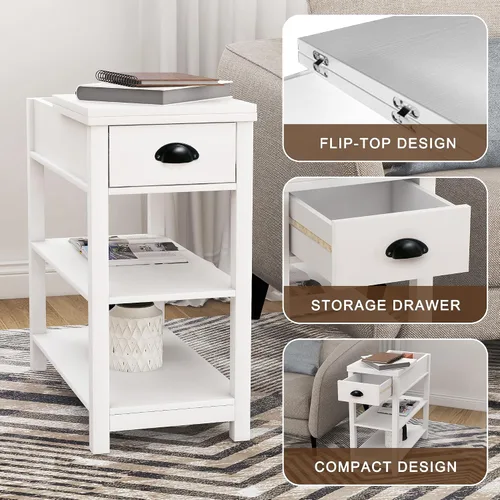 Miniatura 4 de Mesa auxiliar estrecha con tapa abatible, mesa auxiliar delgada con cajón, mesas auxiliares con almacenamiento para espacios pequeños, sala
