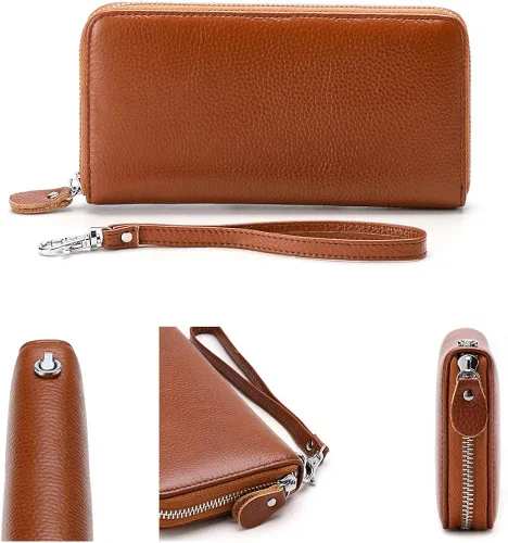 Miniatura 3 de Moflycom - Cartera de cuero genuino para mujer con cierre y seguridad RFID