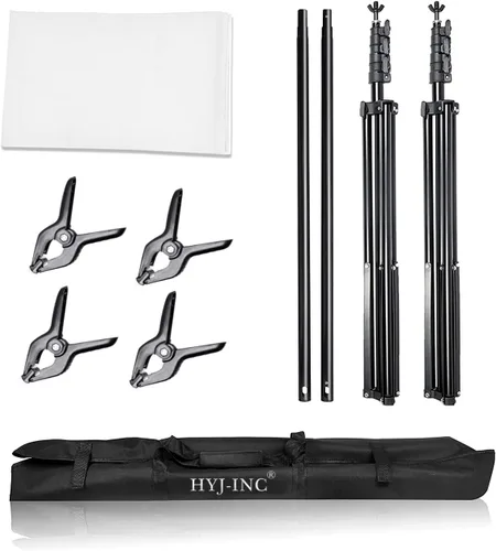 Miniatura 3 de HYJ-INC Sistema de soporte de fondo para fotos con kit de soporte de fondo de 10 x 10 pies, 10 x 12 pies, telón de fondo de muselina de algodón 100%