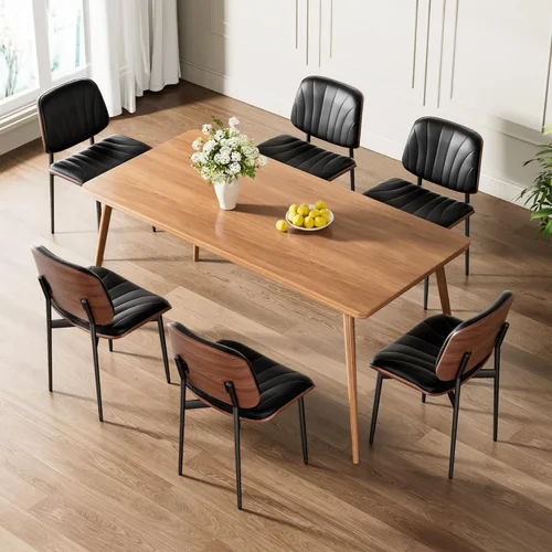 Miniatura 3 de REONEY - Juego de 4 sillas de comedor, modernas de mediados de siglo, tapizadas en piel sintética PU con respaldo de madera curvada de nogal y patas