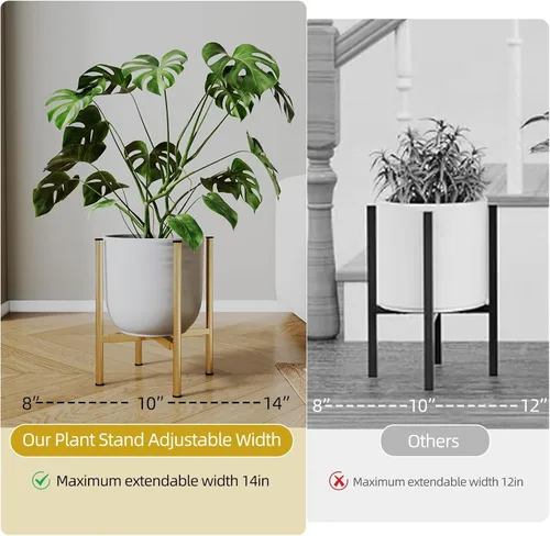 Miniatura 5 de Soporte ajustable de metal para plantas de interior, macetas de 8 a 14 pulgadas, soporte moderno de mediados de siglo, resistente carga de 160