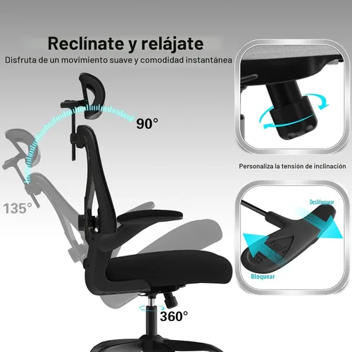 Miniatura 8 de Sillas de escritorio de oficina en casa, silla de oficina ergonómica con soporte lumbar y reposacabezas 3D, silla de escritorio para computadora