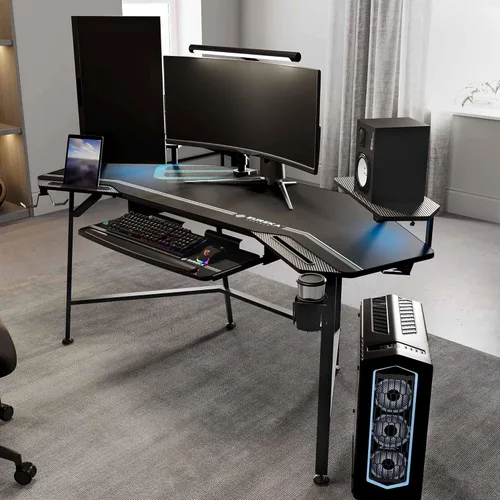 Miniatura 2 de EUREKA ERGONOMIC Aero - Escritorio para videojuegos de 72 pulgadas con bandeja para teclado, escritorio grande para computadora con luces LED