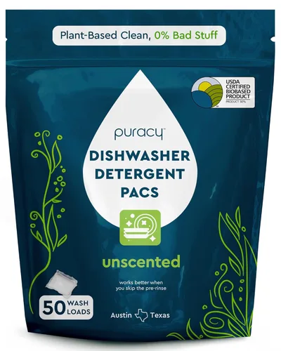 Miniatura 13 de Puracy Dishwasher Pods, Detergente natural para lavavajillas, pastillas para platos Free & Clear - Impulsadas por enzimas, libres de manchas