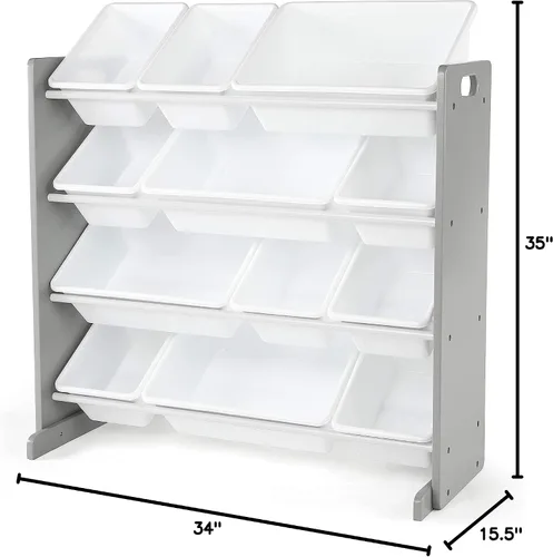 Miniatura 8 de Humble Crew Organizador de juguetes para niños con contenedores de almacenamiento y estantería extragrande de 6 niveles, gris/blanco