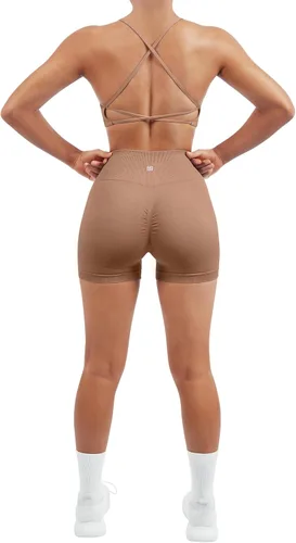 Miniatura 2 de SUUKSESS Conjuntos de entrenamiento sin costuras para mujer, sujetador deportivo con tiras y cintura alta, pantalones cortos