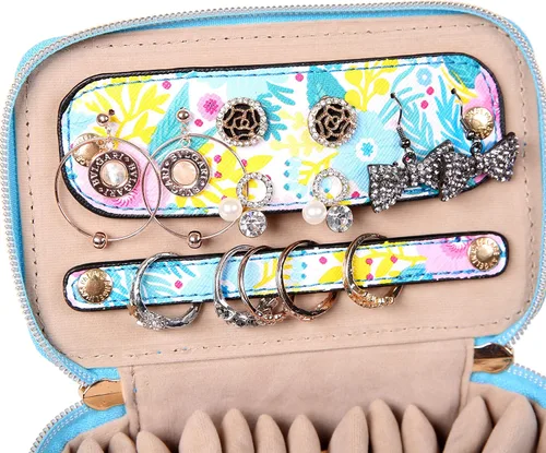 Miniatura 5 de Angelina's Palace Estuche organizador de joyas, regalos de dama de honor, bolsa de viaje, caja de cuero vegano para collar, aretes, pulsera, anillo