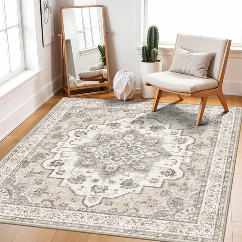 Miniatura 8 de Alfombra lavable de 2 x 3 pies para entrada: alfombras vintage con respaldo antideslizante para cocina, baño, alfombra resistente al agua