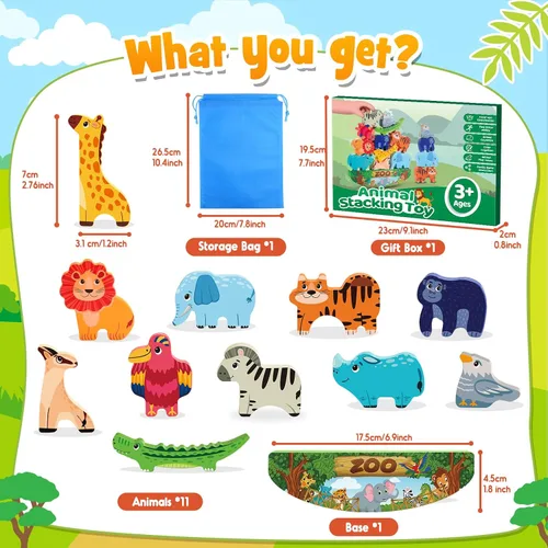 Miniatura 8 de IPOURUP Bloques de Animales de Madera Apilables Juguete para Niños Regalos de Navidad y Cumpleaños para Niño Niña Edad 3-7 Animales Montessori
