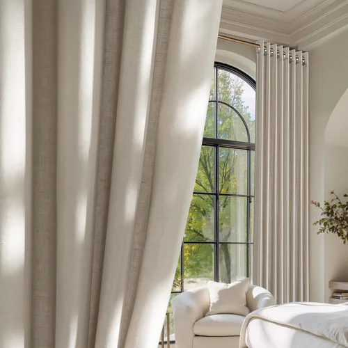 Miniatura 48 de NICETOWN Cortinas de lino natural con textura de lino para dormitorio, mezcla de lino rústica con ojales en la parte superior, semitransparentes