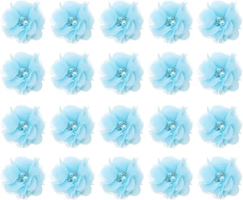 PENTA ANGEL 20 adornos de flores de gasa de tela de 2 pulgadas con perlas de diamantes de imitación para mujeres, vestidos de manualidades, ramos de