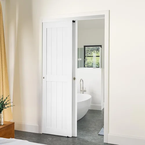 Miniatura 7 de SMARTSTANDARD Kit de herrajes para puerta corredera bypass de 48 pulgadas/4 pies para armario, herrajes de aleación de aluminio con tirador de dedo