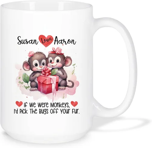 Miniatura 17 de Taza de café personalizada con diseño de zorro de 11 onzas, 15 onzas, divertida taza de viaje para pareja de zorros, taza de té con nombre y fecha