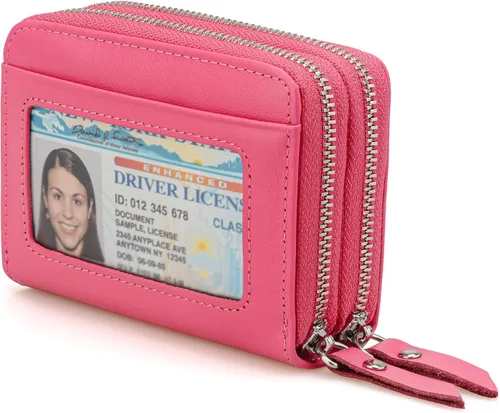 Miniatura 10 de KM Legend Cartera para mujer, delgada, con bloqueo RFID, tarjetero con ventana de identificación, monederos compactos con doble cremallera