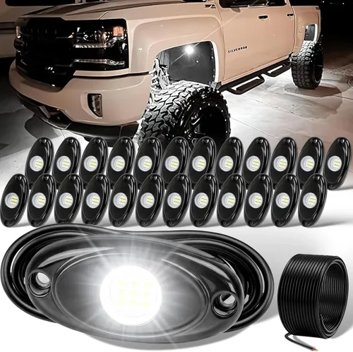 Miniatura 14 de Luces de roca LED 4PODS, de neón impermeable, luz para bajos de la carrocería para automóvil, camioneta, ATV, UTV, SUV, Jeep Offroad, lancha Blanco