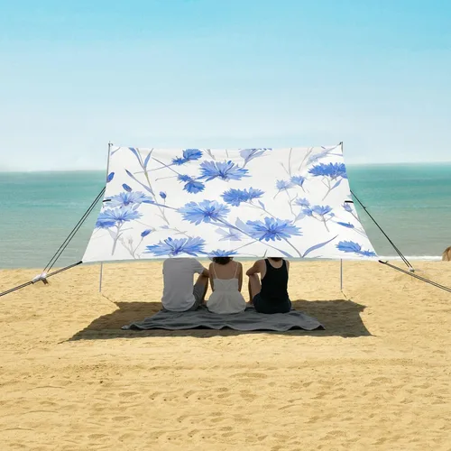 Miniatura 5 de Dreamy Light Blue Cornflowers Stable Beach Tent UPF50 Waterproof Large Sun Shelter with Sand Pockets for Camping, Fishing, Backyard Fun