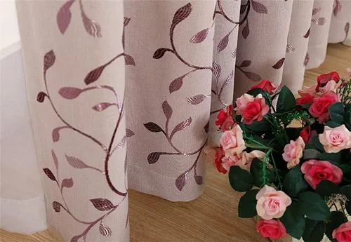 Miniatura 7 de GYROHOME Cortina opaca floral con bordado de hojas, ojales en la parte superior, aislamiento térmico, oscurecimiento de habitación, ahorro de ruido