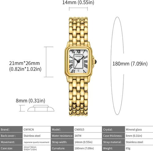 Miniatura 4 de Gold Watches for Women with Rectangular Case,Roman Dial,Vintage Bracelet,Water Resistant