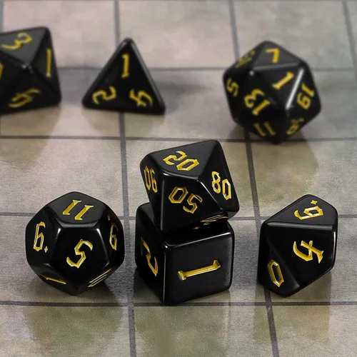 Miniatura 4 de CiaraQ DND - Juego de dados poliédricos con bolsa de dados para juegos de rol de Calabozos y Dragones RPG MTG (fuente negra y dorada)