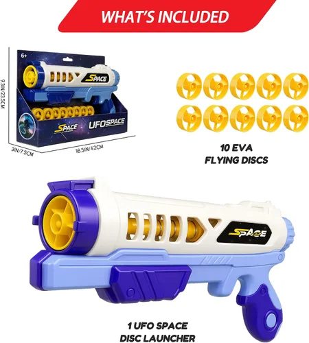 Miniatura 9 de Pistola de juguete para niños UFO Space Disc Launcher - Tirador de anillo de espuma alimentado por resorte, rango de 30 pies para jugar al aire libre