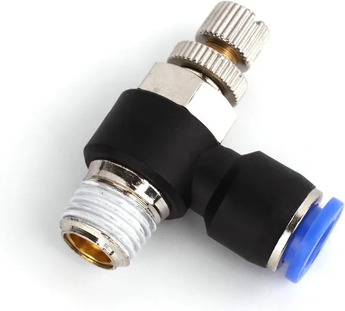 Miniatura 5 de SNS Empuje de la válvula de control de flujo de aire del codo de 90 grados para conectar la válvula de control de velocidad de ajuste 1/2 "tubo OD x