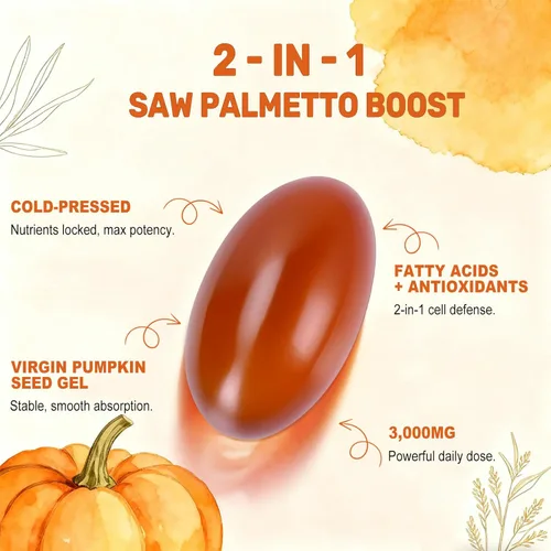 Miniatura 3 de Aceite de semilla de calabaza con cápsulas de palma enana americana, 3000 mg/porción, 300/600 cápsulas blandas Prensado en frío, aceite virgen