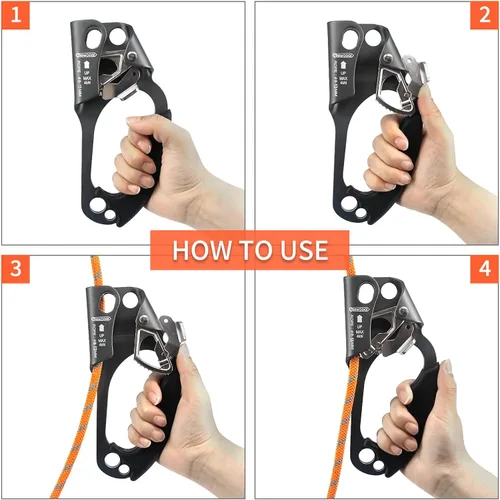 Miniatura 6 de NewDoar Certificado UIAA y CE - Ascendedor de mano para escalada en roca, arborista, equipo de rapel para cuerda de 8~13MM Gris-Derecho