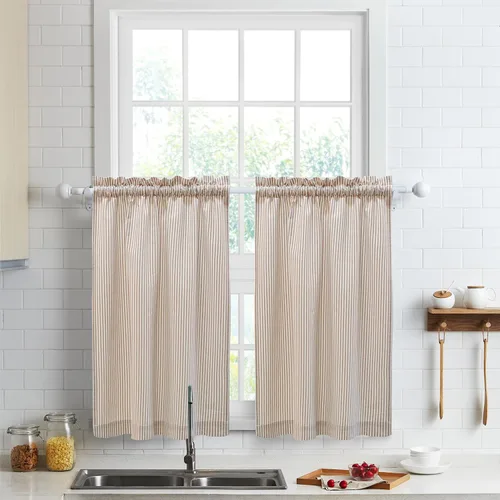 Miniatura 25 de Cortinas de nivel de algodón July Joy de 24 pulgadas de largo, cortinas de cocina de estilo rústico, bolsillo para barra para ventana pequeña