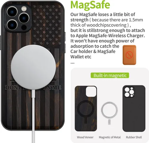 Miniatura 5 de Carveit Funda magnética de madera para iPhone 12 [madera real dura y TPU suave] a prueba de golpes, funda de madera única y elegante compatible