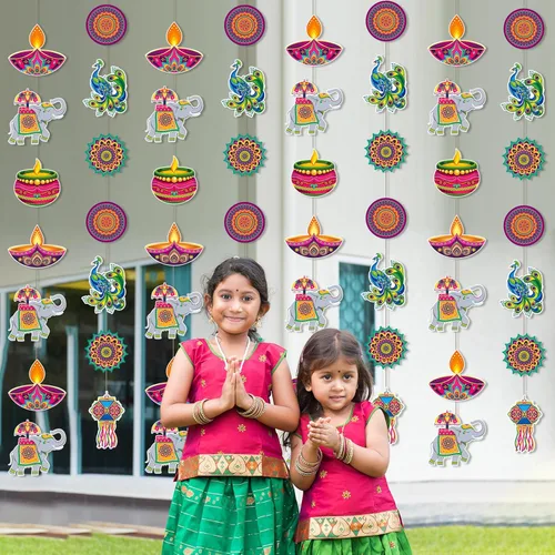 Miniatura 3 de Ceenna 8 piezas de decoración colgante Happy Diwali suministros de decoración india festival de luces colgante banner de sutura Deepavali papel