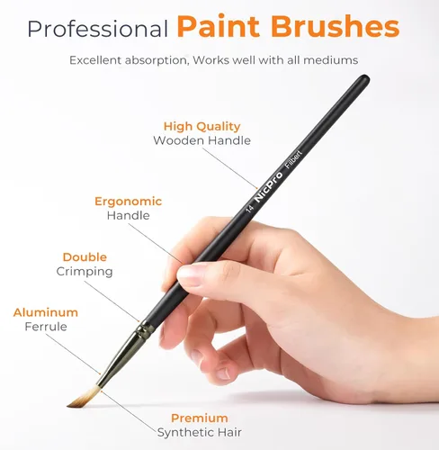 Miniatura 3 de Nicpro Juego de 26 pinceles de pintura, pinceles profesionales con cuchillo de paleta, pinceles de pintura para manualidades para pintura acrílica