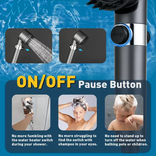 Miniatura 5 de CWPW Cabezal de ducha filtrado con cabezal de ducha de mano de alta presión de 4 pulverizadores con filtros para agua dura, elimina el cloro