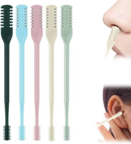 Cortador de pelo nasal 2 en 1, 2025 mejorado de doble cara para mujeres y hombres, removedor de vello nasal manual manual giratorio de 360° con 5