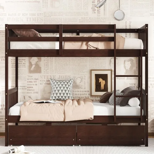 Miniatura 5 de Litera individual sobre individual con 2 cajones de almacenamiento, convertible en 2 camas (cama de plataforma y cama alta junior), cabecera