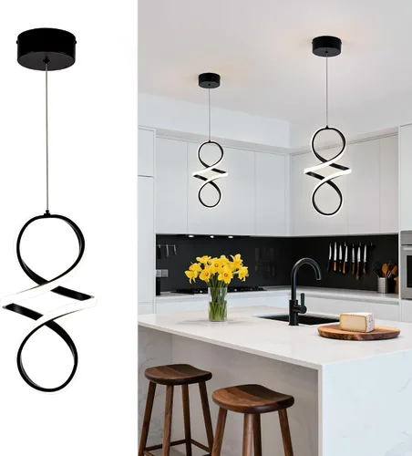 MAYNA Lámpara Colgante LED en Espiral, Candelabro LED Moderno de 18W, 4000K Lámpara Colgante de Altura Ajustable para Cocina, Sala de Estar,