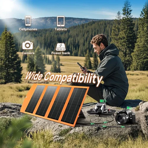 Miniatura 5 de Cargador de panel solar portátil de 30 W con salidas USB y tipo C (5 V/3 A máximo) para teléfonos, bancos de energía, tabletas, carga rápida 2