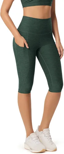 Miniatura 90 de ODODOS - Leggings capri de cintura alta para mujer con bolsillos, control de abdomen, no se transparentan, para entrenamiento atlético, running