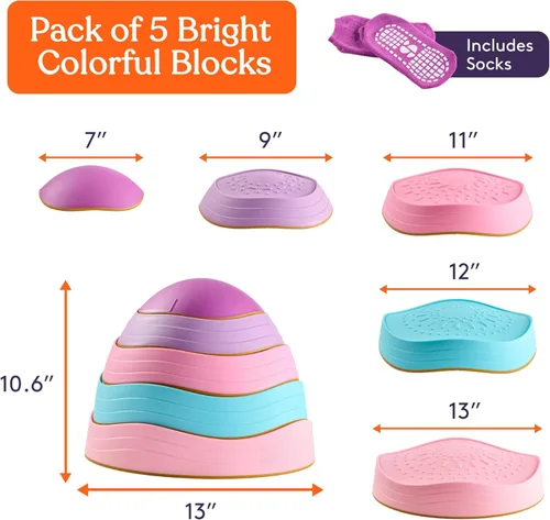 Miniatura 2 de Special Supplies Stepping Stones for Kids, 5 Balance Indoor and Outdoor Blocks Promote Coordination, Balance, Strength, Child Safe Rubber, Non-Slip