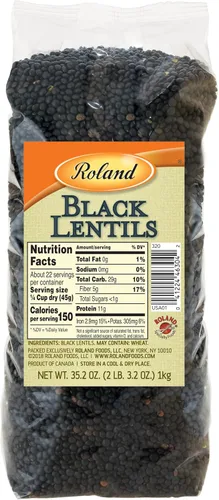 Roland Foods Lentejas negras secas, alimentos importados especiales, bolsa de 35.2 onzas