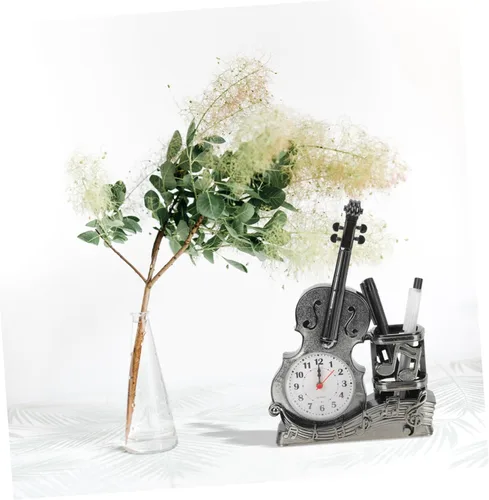 Miniatura 2 de BESTOYARD Reloj despertador de violín con soporte para bolígrafo, reloj de mesa analógico alimentado por batería, 8.66 x 5.90 x 1.96 pulgadas, 5.85