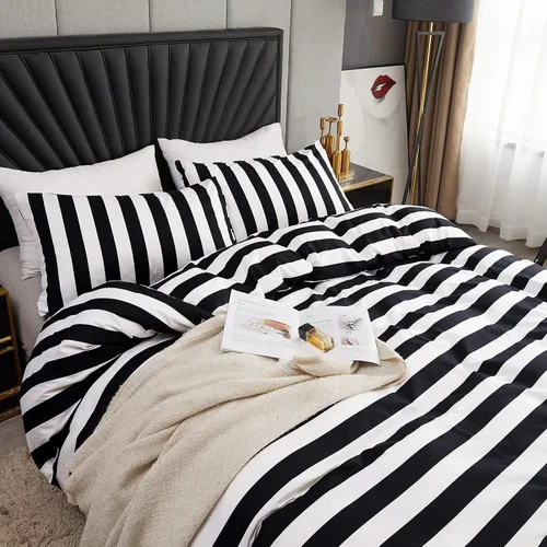 Miniatura 2 de Set de funda de edredón LAMEJOR, set de ropa de cama, funda de edredón de microfibra (1 funda de edredón y 2 fundas de almohada), color negro