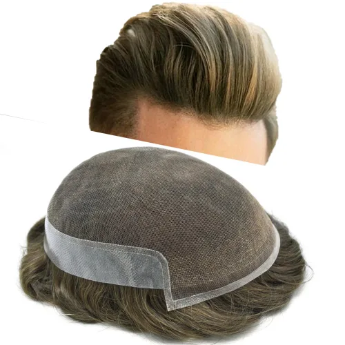 Miniatura 34 de LYRICAL HAIR Sistema de cabello humano con encaje frontal francés para hombres, tupé de piel de polietileno para hombres, línea capilar natural