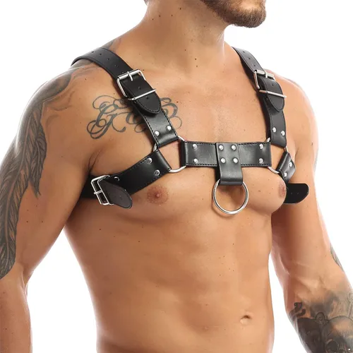 Miniatura 4 de YiZYiF Arnés de cuero ajustable para hombre con hebillas elegantes