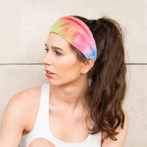 Miniatura 5 de FULZTEY Diademas para mujer, lindas diademas de teñido anudado a la moda, bohemias, elásticas, para yoga, entrenamiento, banda para el sudor