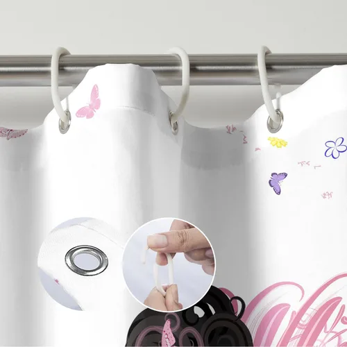 Miniatura 7 de Juego de 4 cortinas de ducha con diseño de hada de flores y mariposas para baño, tapete de contorno para baño, cubierta de inodoro, tela