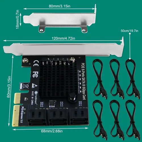 Miniatura 8 de Tarjeta de expansión PCIE 3.0 a 4 puertos 6Gbps SATA III para PC de escritorio, Plug and Play en Windows OS, MAC OS, Linux, ASMedia ASM1064