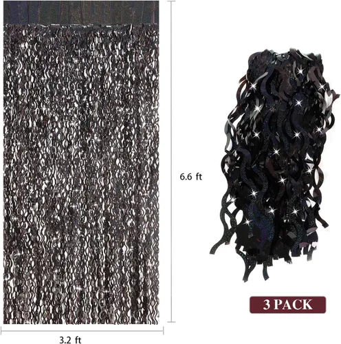 Miniatura 3 de Cortinas de Fondo de Papel de Aluminio Negro, CYLMFC 3 Pack 3.3 pies x 6.6 pies, Cortinas Metálicas Brillantes para Decoración de Cabina de Fotos