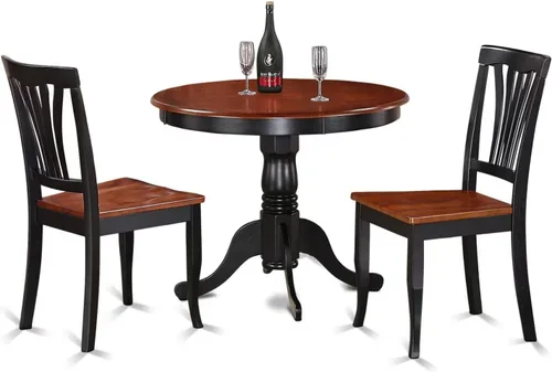 East West Furniture ANAV3-BLK-W Juego de mesa de cocina de 3 piezas para espacios pequeños contiene una mesa de comedor redonda con pedestal y 2