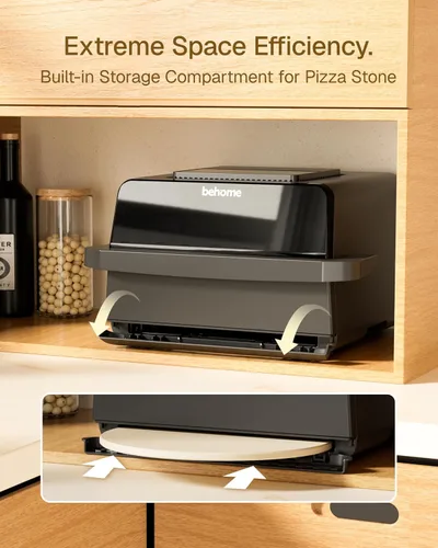 Miniatura 7 de Behome Horno de pizza para interiores y freidora de aire, tamaño familiar de 6.5 cuartos de galón con piedra para pizza, 9 preajustes de cocción