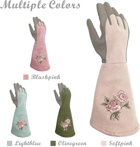 Miniatura 6 de Guantes largos de jardinería para mujer, guantes de poda de rosas duraderos, resistentes a las espinas, para desmalezar, plantar y excavar (1 par)